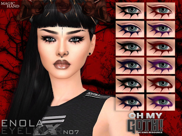 Sims 4 — Oh My Goth! - Enola Eyeliner N07 by MagicHand — Goth eyeliner in 4 colors with 3 swatches each - HQ Compatible.