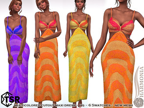 Sims 4 — Multicolored Cutout Maxi Dress by Harmonia — New Mesh All Lods 6 Swatches HQ Please do not use my textures.