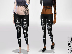 Sims 4 — Pentagrams and Inverted Crosses Leggings by MaruChanBe2 — Stylish leggings for your gothic sims <3 In pants