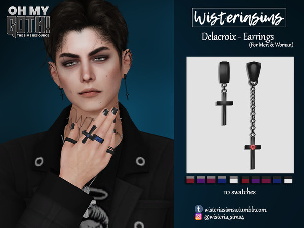 Sims 4 — Oh My Goth! Delacroix Earrings by WisteriaSims — **FOR MEN & WOMAN **NEW MESH *TEEN TO ELDER - Earrings
