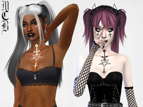 Sims 4 — Pentagram and Inverted Crosses Chest Tattoo by MaruChanBe2 — Cool tattoo for your gothic and occult sims <3
