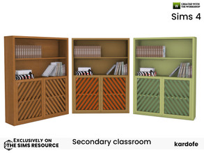 Sims 4 — kardofe_Secondary classroom_Bookshelf by kardofe — Wooden bookcase with doors at the bottom, in three colour