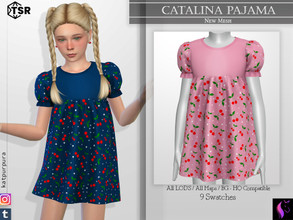 Sims 4 — Catalina Pajama by KaTPurpura — Short dress pajamas with puff sleeves and cherry print