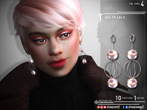 Sims 4 — Two Pearls Earrings by Mazero5 — A two pearl earrings with a circle cage like in the middle 10 Swatches to