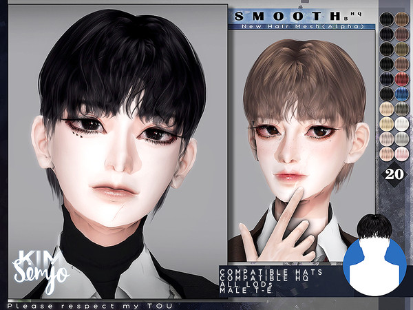 Sims 4 — TS4 Male Hairstyle_Smooth_B by KIMSimjo — New Hair Mesh(Alpha) 20 Swatches All LODs Male T-E Compatible with
