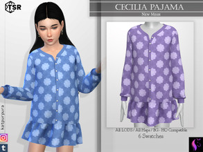 Sims 4 — Cecilia Pajama by KaTPurpura — Short dress pajamas with long sleeves and closed with buttons