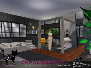 Sims 4 — FGD Room2022008 A by Merit_Selket — a spacious Bathroom with black marble, light wood and friendly orange only