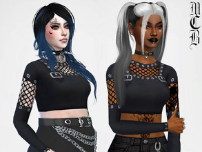 Sims 4 — Buckle Shirt with Fishnet by MaruChanBe2 — Cute gothic shirt with buckles and fishnet <3