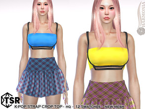 Sims 4 — K-Pop Style Strap Crop Top by Harmonia — New Mesh All Lods 12 Swatches HQ Please do not use my textures. Please