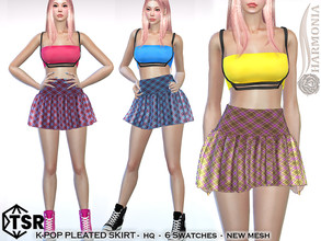 Sims 4 — K-Pop Style Pleated Skirt by Harmonia — New Mesh All Lods 6 Swatches HQ Please do not use my textures. Please do