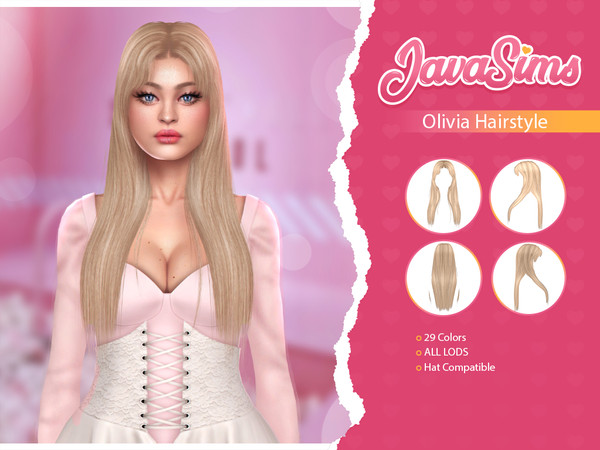 Sims 4 — Olivia (Hairstyle) by Mystic Studios — -Female -T/YA/A/E -20+ Colors -New Mesh! -Hat Compatible! -Custom