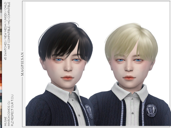 Sims 4 — Mikrokosmos Hair for Child by magpiesan — Straight hair with natural bang in 45 colors for kids. HQ compatible