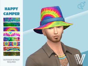Sims 4 — Happy Camper Hat by SimmieV — Tie dye will never go out of style and neither will this collection of 8 wide