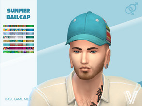 Sims 4 — Summer Ballcap by SimmieV — Summer is the perfect time for vivid colors and these 8 new ballcap designs really