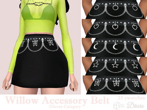 Sims 4 — Willow Accessory Belt (Gloves Category) by Dissia — Accessory waist belt with chains and circles / hearts /