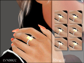 Sims 4 — Ring_14 by LVNDRCC — Citrine, rectangle natural stone in ring in subtle, soft, shiny steel-grey metal frame.