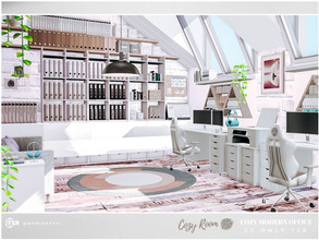 Sims 4 — Cozy Modern Office CC only TSR by Moniamay72 — Cozy Modern Office in white, bright colors. Size: 10x5, medium
