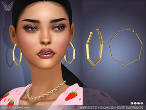 Sims 4 — Oversized Hexagon Hoop Earrings by feyona — Oversized Hexagon Hoop Earrings come in 4 colors of metal: yellow
