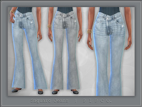 Sims 4 — Saguaro Jeans (Flared). by Pipco — Asymmetrical flared jeans in 3 colors. Base Game Compatible New Mesh All Lods