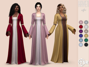 Sims 4 — Haven Dress by Sifix2 — A medieval fantasy robe. Comes in 12 colors for teen, young adult, adult and elder sims.