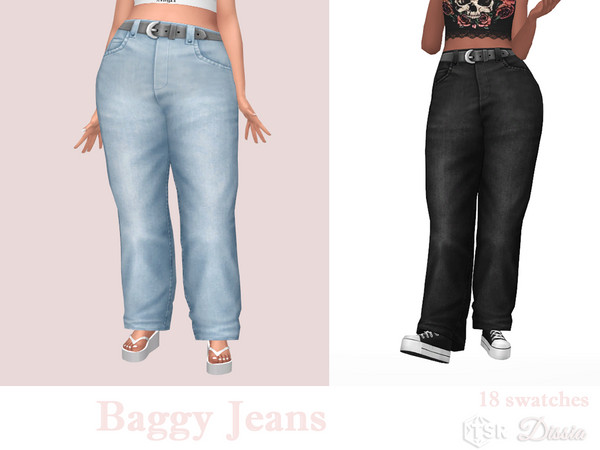Sims 4 — Baggy Jeans by Dissia — High waist baggy jeans with belt ;) Available in 18 swatches