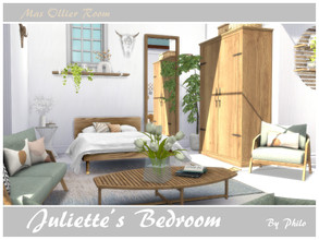 Sims 4 — Juliette's Bedroom by philo — This is a lovely bedroom with mid century and rustic accents. Size of the room: