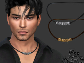 Sims 4 — Mens metal beads cord necklace by Natalis — Mens metal beads cord necklace. 4 metal color options. 2 cord color