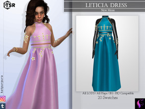 Sims 4 — Leticia Dress by KaTPurpura — Long satin dress, divided into a short top up to the neck with a long and wide