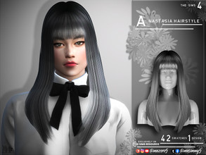 Sims 4 — Anastasia Hairstyle by Mazero5 — Long silky straight hair with full bangs Color varies from earth colors to