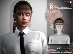 Sims 4 — Regina Hairstyle by Mazero5 — Regular height pony with full bangs upfront Color varies from earth color to vivid