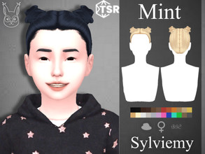 Sims 4 — Mint Hairstyle (Child) by Sylviemy — Small updo buns hair New Mesh Maxis Match All Lods Base Game Compatible Hat