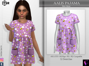 Sims 4 — Aalis Pajama by KaTPurpura — Short Dress Pajamas with Sleeves and Pocket, with Bees and Flowers Design