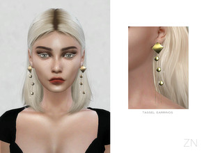 Sims 4 — ZN-TASSEL EARRINGS by ZNsims — The design details of this accessory are: metal, long fringe, geometric shape. 6