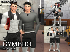 Sims 4 — GymBro (Pose pack) by Beto_ae0 — Friends poses in the gym - Includes 4 poses - Custom thumbnail