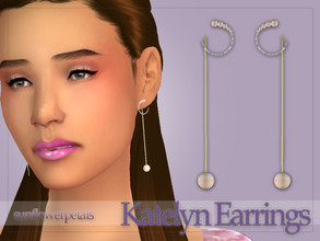 Sims 4 — Katelyn Earrings by SunflowerPetalsCC — A pair of dangle earrings with a diamond and pearl inlay. Comes in 6