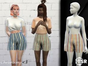 Sims 4 — Flare Shorts by chrimsimy — A pair of striped flare shorts with cuts at the sides! I hope you like them! Find me