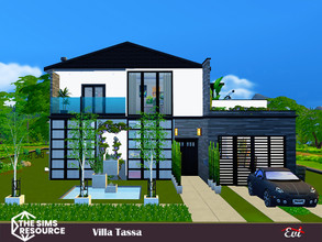 Sims 4 — Villa Tassa_TSR only CC by evi — A two floor family house with three bedrooms with a garage and a bbw area.