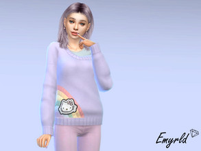Sims 4 — Hello Kitty Sweater (requires Eco Lifestyle) by Emyrld — purple sweater with hello kitty patch over pastel