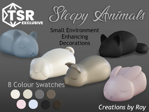 Sims 4 — Sleepy Animals Set + Smudge the Bat with Monster Toilet by RoyIMVU — A set of 5 sleepy animal decorations as