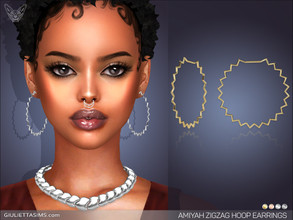 Sims 4 — Amiyah Zigzag Hoop Earrings by feyona — Amiyah Hoop Earrings come in 4 colors of metal: yellow gold, white gold,
