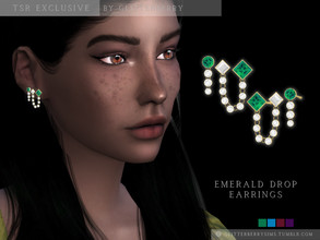 Sims 4 — Emerald Drop Earrings by Glitterberryfly — Emeralds and diamonds in a two earring design,