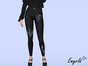Sims 4 — Holographic Witchy Designs Jeans by Emyrld — black jeans with witchy holographic designs
