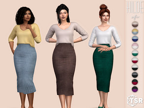Sims 4 — Hilde Outfit by Sifix2 — A v-neck sweater and ribbed pencil skirt. Comes in 10 color combinations for teen,
