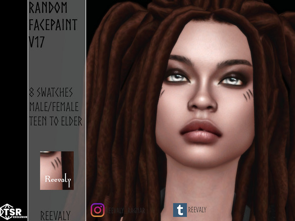 Sims 4 — Random Facepaint V17 by Reevaly — 8 Swatches. Teen to Elder. Male and Female. Base Game compatible. Please do