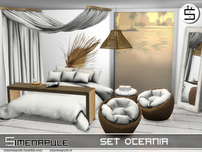 Sims 4 — Set Oceania by Simenapule — Set Oceania includes 9 objects: - Blanket and Cushions - Night Table - Rattan