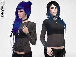 Sims 4 — Inverted Cross Mesh Shirt by MaruChanBe2 — Two shirts with mesh and inverted crosses. Other is mini top and