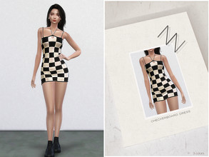 Sims 4 — ZN-CHECKERBOARD DRESS by ZNsims — The design details of this dress are: checkerboard,hang a neck,condole belt. 3