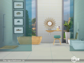 Sims 4 — Agua Bathroom [web transfer] by Pilar — wood in the bathroom brings warmth