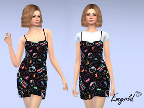 Sims 4 — Black Pattern Hello Kitty Dress +/- Shirt by Emyrld — Hello Kitty dress with black pattern swatches with and