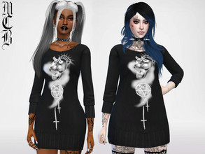 Sims 4 — Yannica Dress by MaruChanBe2 — Cute little dress with a skull, pentagram and inverted crosses <3
